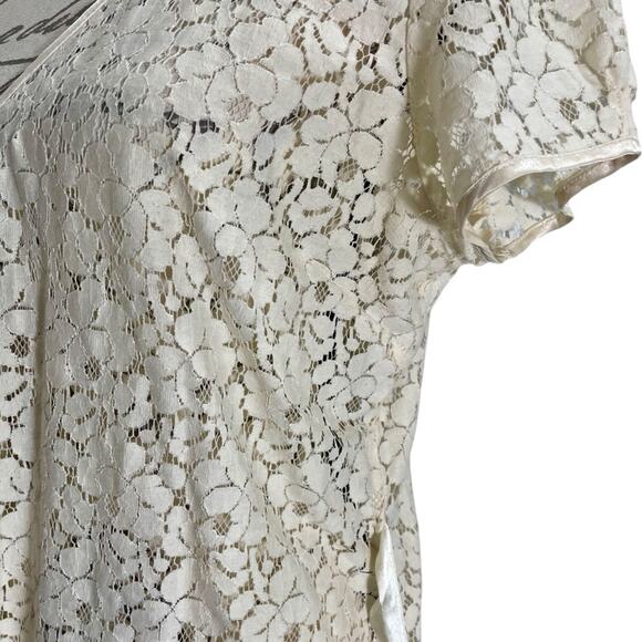 Vintage 00s Y2K Old Navy Women’s Cream Lace Wrap Blouse Cap Sleeve - Medium - Picture 15 of 16